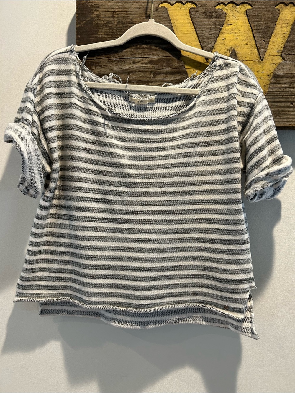 Denim & Supply Ralph Lauren Gray & White Striped Cropped Tee
